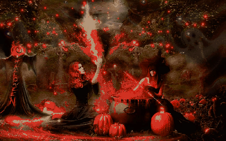 Czarownice wśród dyń Halloween